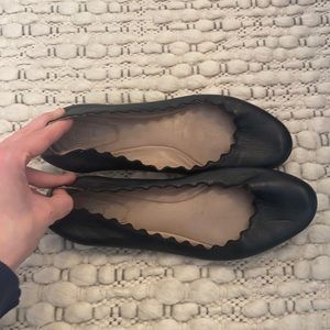 Chloe Lauren Scalloped Ballet Flats Black 37